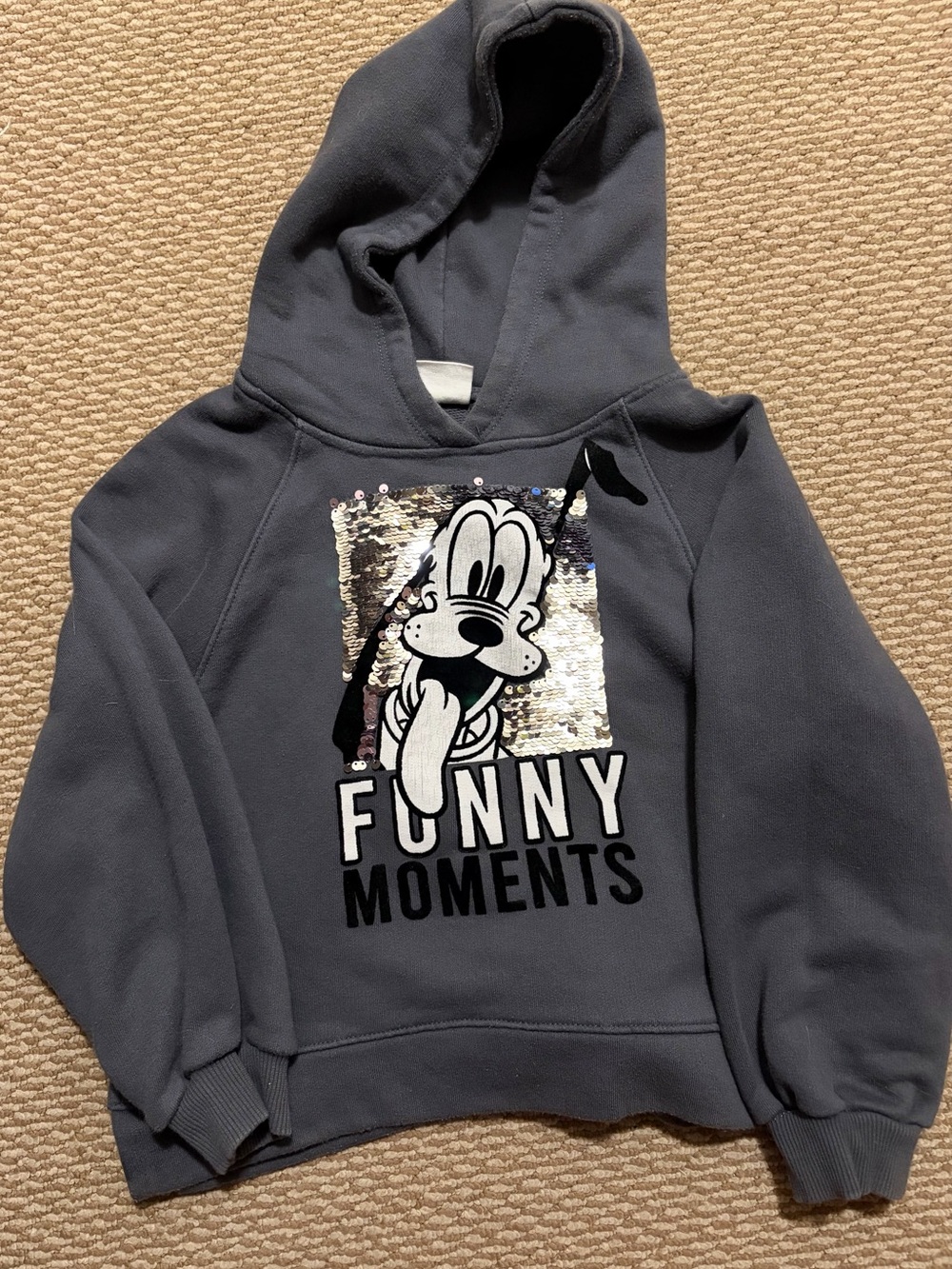 Zara girls size 7 Gray disney Hoodie with Pluto Sequin Graphic